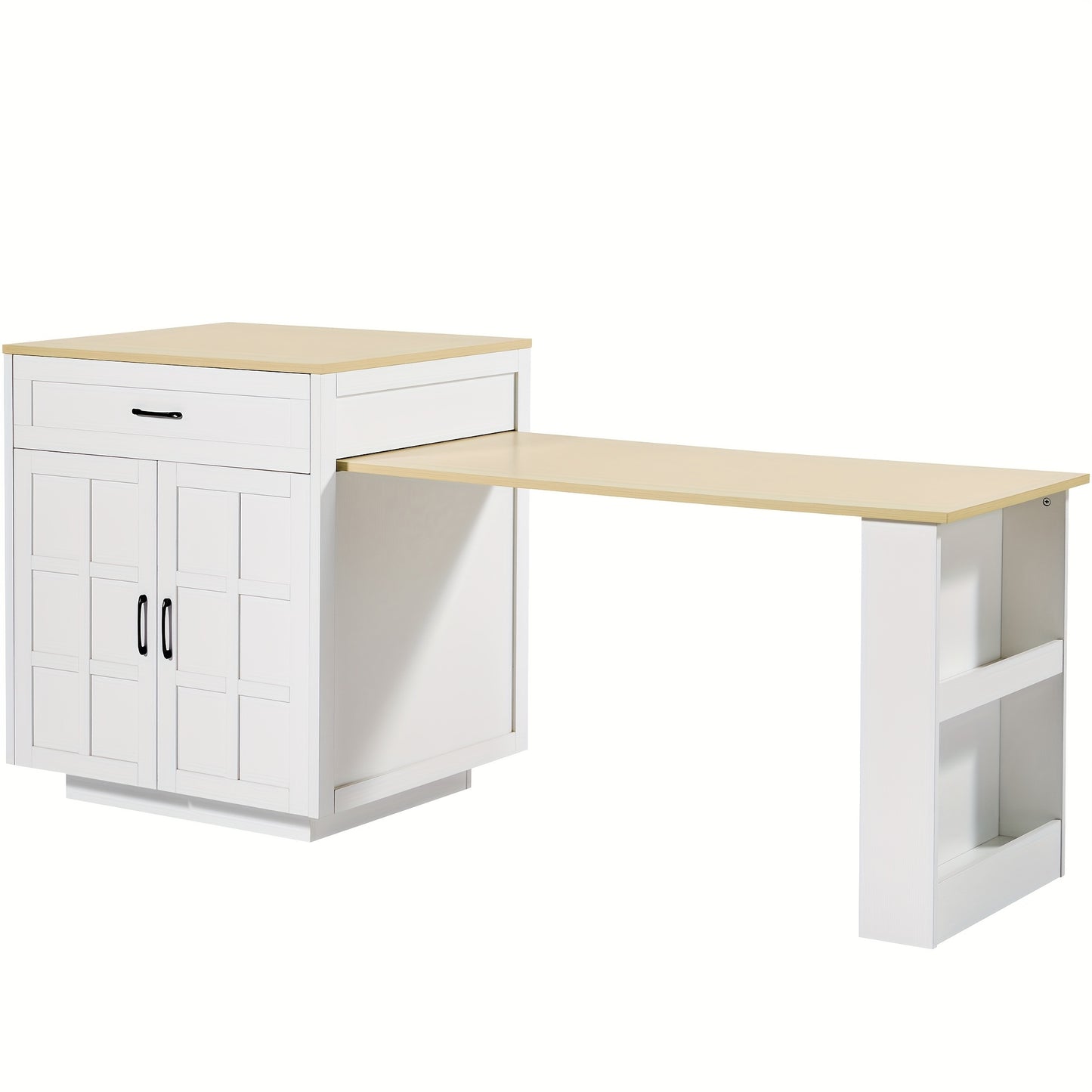 Uittrekbare Keukentafel – Uitklapbare Eettafel – Verstelbare Tafel – Uitbreidbare Tafel – Keukenmeubel – Wit/Zwart – Verstelbaar 133-202 cm – Met Opbergruimte en Wieltjes
