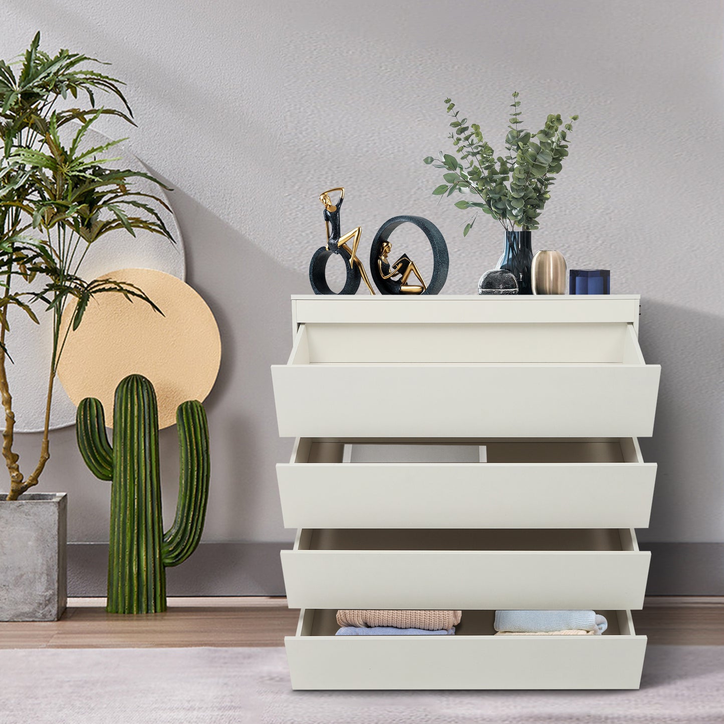 Opbergkast – Ladekast – Kledingkast – Opbergmeubel – Kast met Laden – Modern Wit – 4 Lades – Duurzaam Houtfineer – Ruimtebesparend Verticaal Design