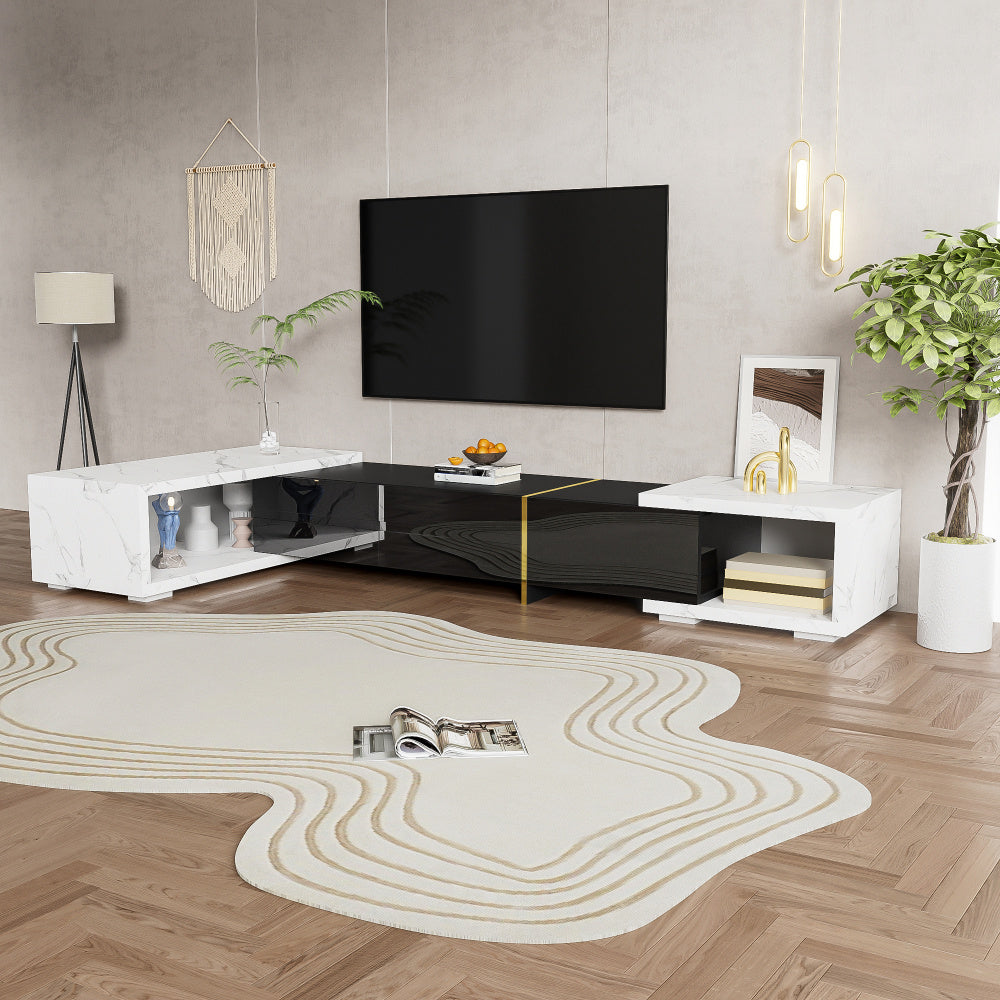 This TV Stand, Adjustable in Length from 140 to 260 Cm, Offers Flexibility to Fit Your Space. It Features a Rotating Function And Merges Contemporary Design with Practical Use, Enhancing The Style of Your Living Room While Se