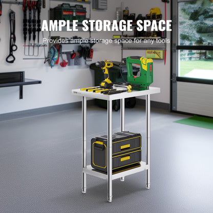 Werktafel – Werkbank – Werkbanktafel – RVS Tafel – Keukentafel – Roestvrij Staal – 60x45x86 cm – 3 Verstelbare Legplanken