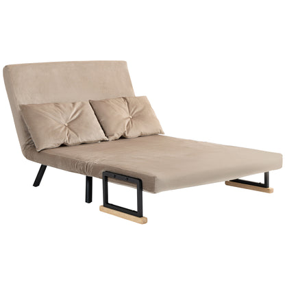 Slaapstoel – Slaapzetel – Logeerstoel – Bedstoel – Campingstoel – Met Houten Armleuningen – Stevig Metalen Frame – Max 120 kg – Lichtbruin – Compact 102x73x81 cm