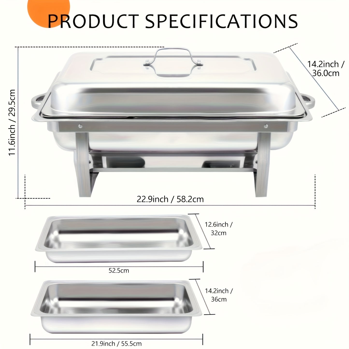 Chafing Dish – Buffetwarmer – Warmhoudschaal – Warmhoudplaat – Voedselwarmhouder – 8-delige Set – RVS 201 Roestvrij Staal – Zonder Elektriciteit