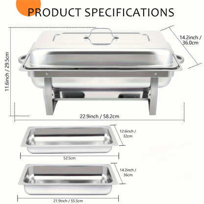 Chafing Dish – Buffetwarmer – Warmhoudplaat – Warmhoudschaal – RVS Warmhoudset – 6-delig Met Deksel – Inclusief Waterpan En Branderhouders – Duurzaam Roestvrij Staal 201