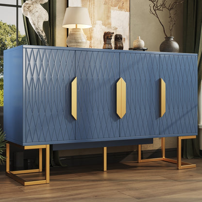 Modern-Style Blue Sideboard | 140x40x80 cm with Four Doors and Two Height-Adjustable Shelves, Versatile for Storage, Kitchen, or Dining Room Use, Metal Construction