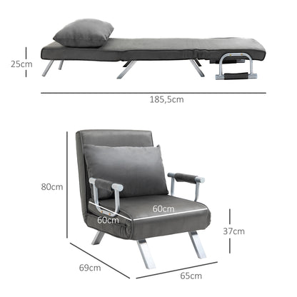 Slofstoel – Fauteuil – Relaxstoel – Zetel – Bedstoel – Verstelbare Rugleuning 5 Posities – Afneembare Wasbare Suède Bekleding – Metaal Frame – Grijs