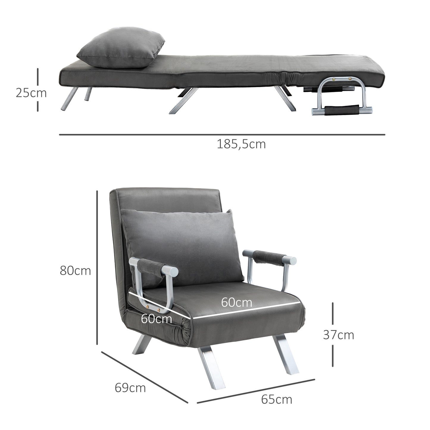 Relaxfauteuil – Relaxstoel – Loungefauteuil – Ligstoel – TV-stoel – Verstelbare Rugleuning – Compact 65x69x80 cm – Grijs