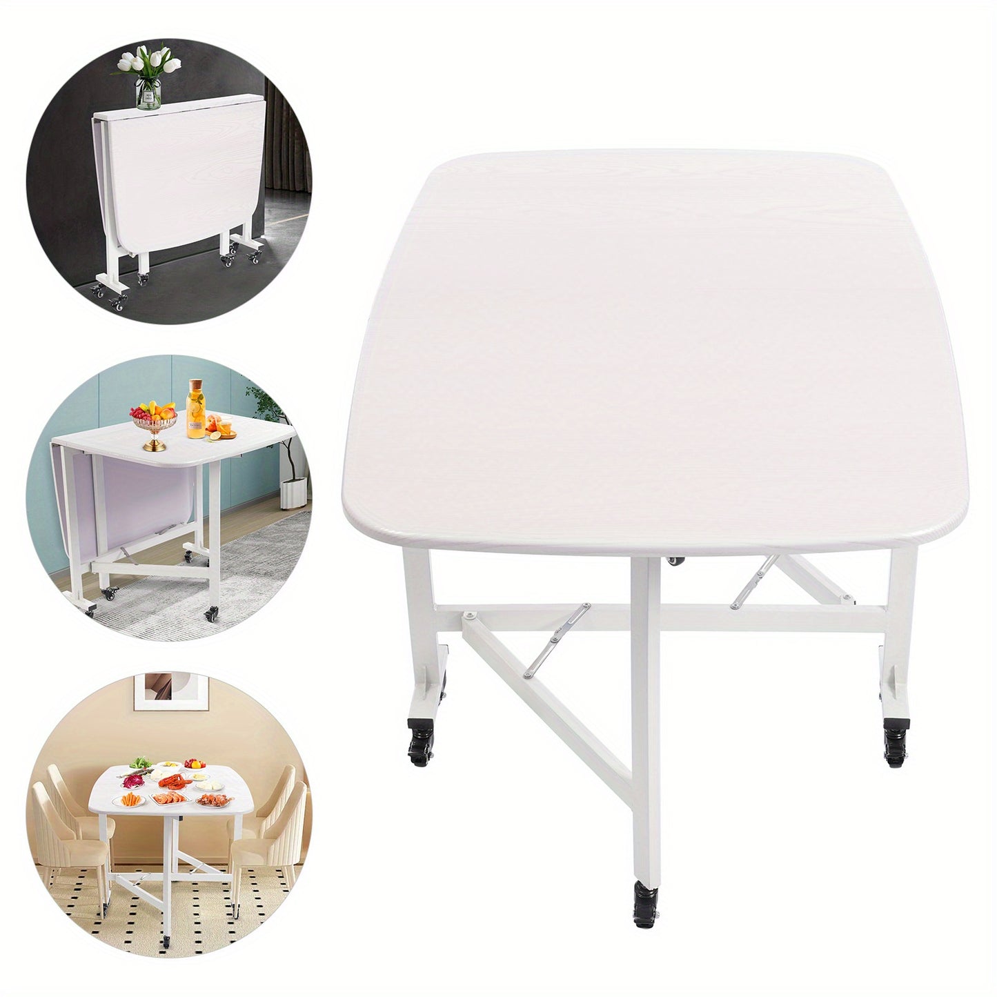 Klaptafel – Vouwtafel – Opvouwbare Tafel – Plooitafel – Bijzettafel – Drievoudig Opvouwbaar – 120x80x75 cm – Wit Met Houtnerfstructuur – Voor Binnen & Buiten Met 6 Zwenkwieltjes