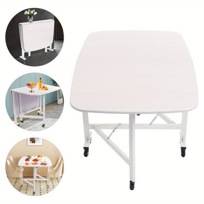 Klaptafel – Vouwtafel – Opvouwbare Tafel – Plooitafel – Bijzettafel – Drievoudig Opvouwbaar – 120x80x75 cm – Wit Met Houtnerfstructuur – Voor Binnen & Buiten Met 6 Zwenkwieltjes