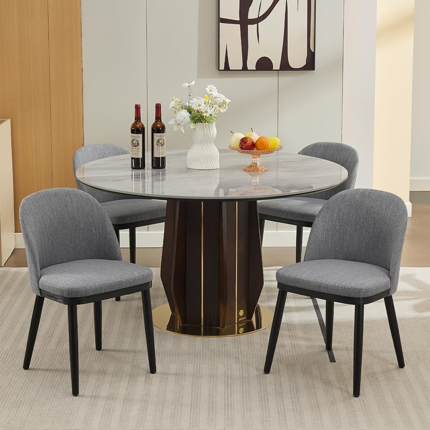Set van 2 Eetkamerstoelen – Moderne Stoelen – Design Stoelen – Keukenstoelen – Stoel Zonder Armleuning – Hoog Rugleuning Design – MDF Met Houten Poten – Comfortabele Gevoerde Zitting Grijs