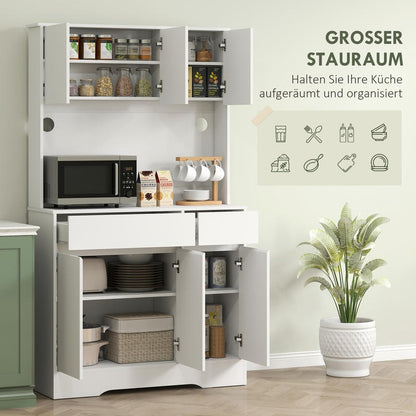 Keukenkast Wit – Keukenkastje – Keukenopberger – Kast Voor Keuken – Keukenkast Met Deuren – 6 Deuren & 2 Lades – Verstelbare Planken & Kabelbeheer