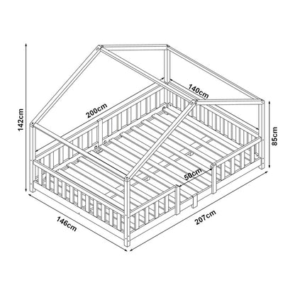 Kinderbed – Kinderbedden – Eenpersoonsbed – Hoogslaper – Stapelbed – Huisvormig Design – Valbeveiliging – Grenenhout – 140x200 cm
