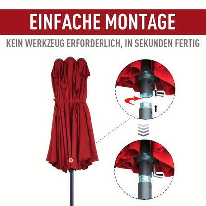Parasol – Zonnescherm – Tuinparasol – Terrasparasol – Buitenparasol – Extra Groot 455x270 cm – Handmatige Kurk Bediening – Duurzaam & Stabiel Frame – Rood Rechthoekig/Ovaal