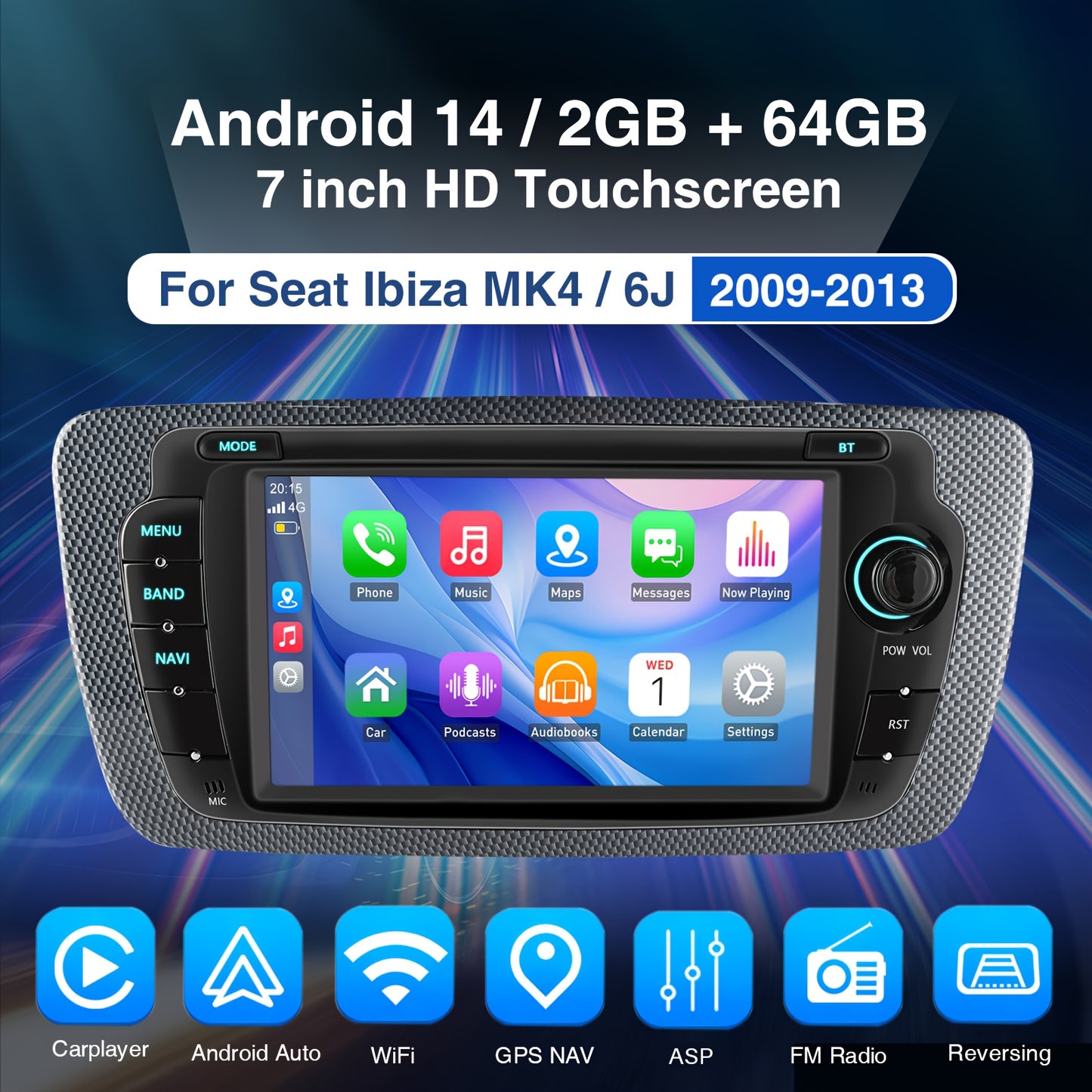Autoradio – Auto Stereo – Multimedia Speler – Navigatiesysteem – In-Dash Unit – Android 14 – 7 Inch Touchscreen – 2GB RAM 64GB opslag – Draadloos CarPlay & Android Auto – AHD Achteruitrijcamera & DVR