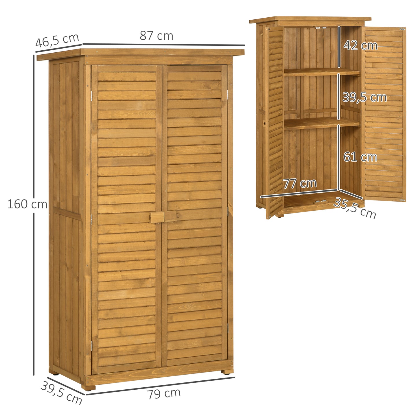 Tuinkast – Houten Tuinhuisje – Tuinberging – Gereedschapskast – Opbergkast – Afgelakt Vurenhout – Ventilerende Lamellen Deuren – 87x46,5x160 cm
