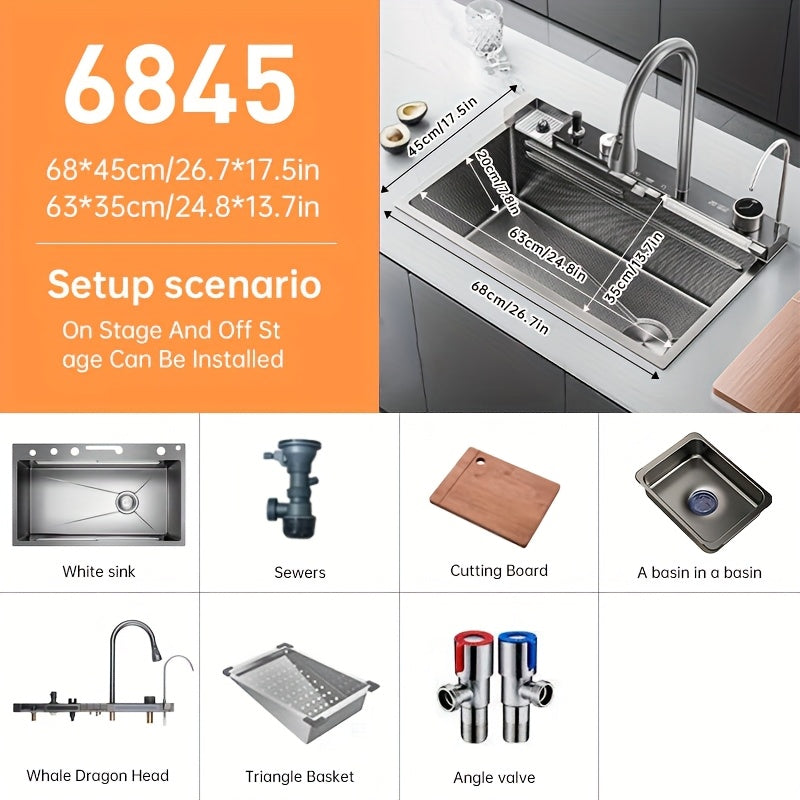 Onderbouw Keukenspoelbak – Spoelbak – Keukensink – Werkstation Spoelbak – Zwarte Spoelbak – Roestvrij Staal – 26,7x44,96 cm – Uittrekbare Kraan & Watervaluitloop