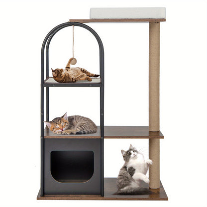 Krabpaal – Kattenboom – Kattenhuis – Kattenklimtoren – Kattentoren – Met Metalen Frame – 119 cm Hoog Met Zacht Kattenbed