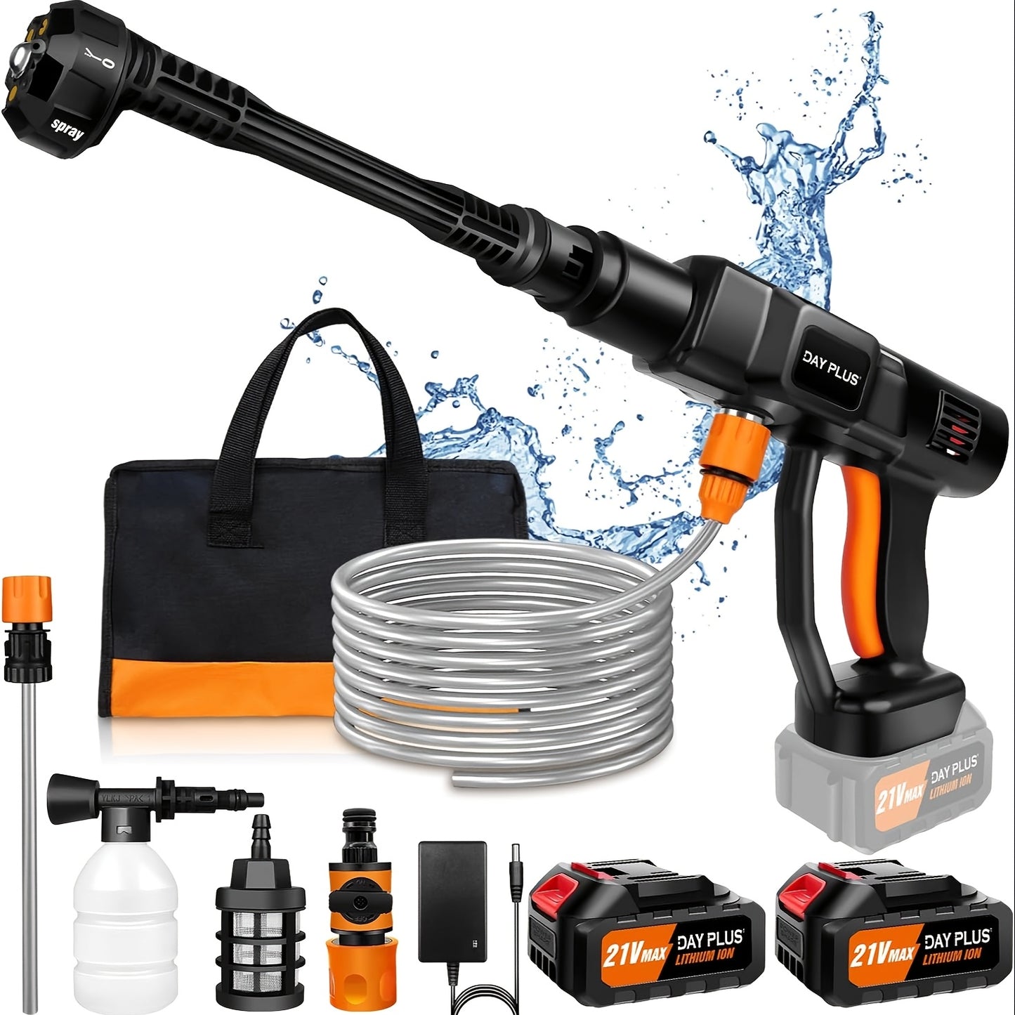 Hogedrukreiniger – Draadloze Hogedrukspuit – Accu Hogedrukreiniger – Mobiele Waterreiniger – Hogedrukapparaat – 2x Lithium-ion Batterijen – 45 Bar Druk & 5 Meter Waterslang