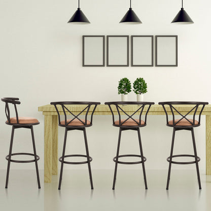 barkrukken – barkruk – barstoel – keukenkruk – counterstoel – vintage design – 360° draaibaar – zachte suède zitting – metalen poten – set van 4 – 75,5 cm zithoogte – bruin