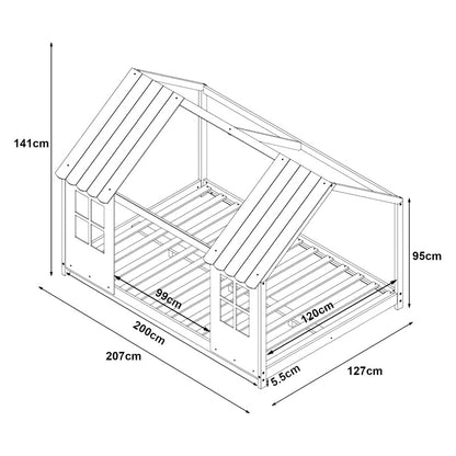 Kinderbed – Kinderbedden – Kinderbed met Huisje – Kinderbed Semi-Open – Kinderbed Massief Grenenhout – Mintgroen/Wit – 120x200 cm – Duurzaam Materiaal – Sfeervol Huis ontwerp