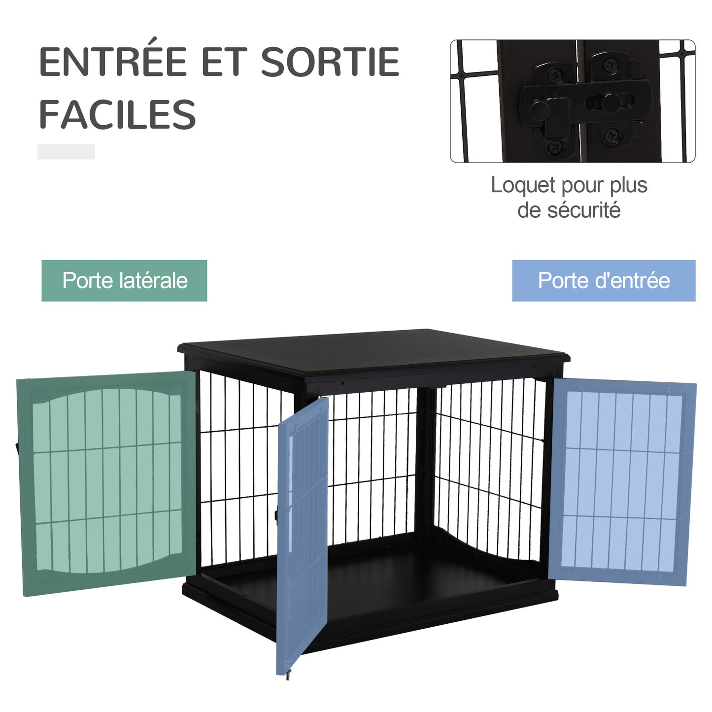 Hondenbench – Hondenkooi – Hondenhok – Hondenren – Hondenbench Zwart – MDF E1-klasse – 3 Slotbare Deuren – Geschikt Tot 30 Kg – 81x58x66 cm
