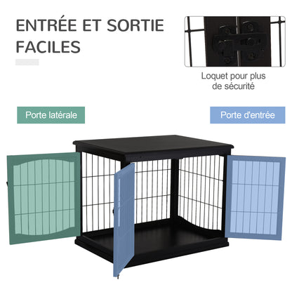 Hondenbench – Hondenkooi – Hondenhok – Hondenren – Hondenbench Zwart – MDF E1-klasse – 3 Slotbare Deuren – Geschikt Tot 30 Kg – 81x58x66 cm