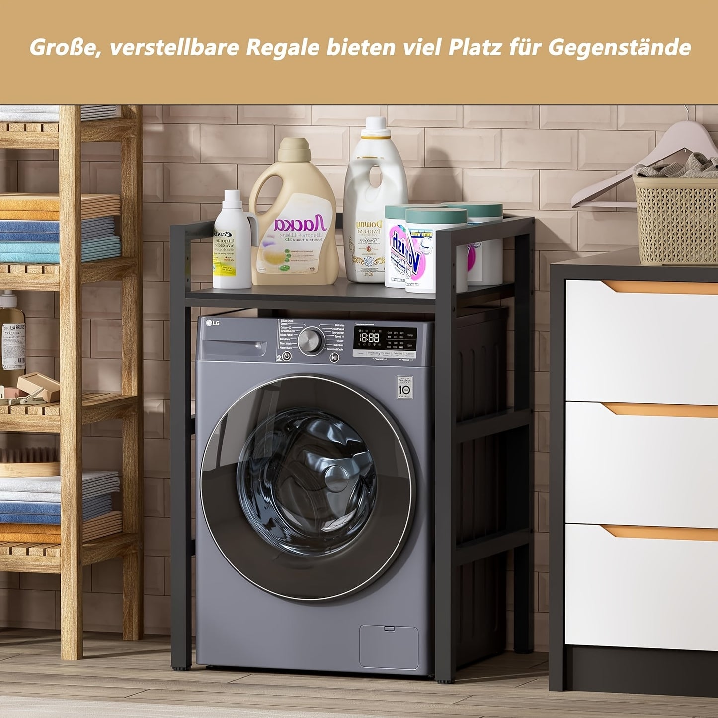 Washing Machine Shelf, Toilet Shelf Over Washing Machine Toilet, Washing Machine Cabinet with Shelves, Overmount Cabinet, Toilet Cabinet, Towel Rail, Metal Material, 73 X 64 X 110cm, White