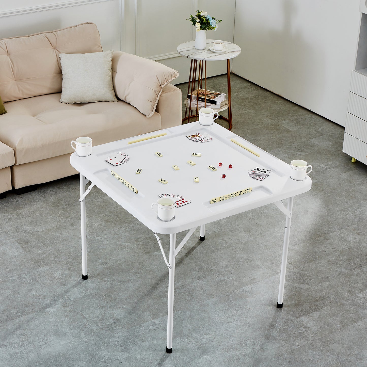 Mahjongtafel – Speeltafel – Kaarttafel – Inklapbare Tafel – Bordspel Tafel – Waterbestendig PE Materiaal – 4 Bekerhouders & Chiplades
