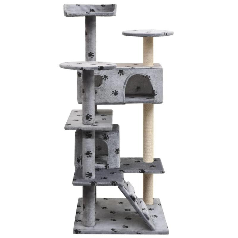 Gray Paw Print Cat Tree 125cm with Sisal Scratching Post Cat Scratcher Tower Stable Base Multi-level Cat Activity Center Indoor Living Room Balcony Pet Supplies, Cat Furniture, Pet Play Tower, Modern Cat Furniture, Stylish Pe
