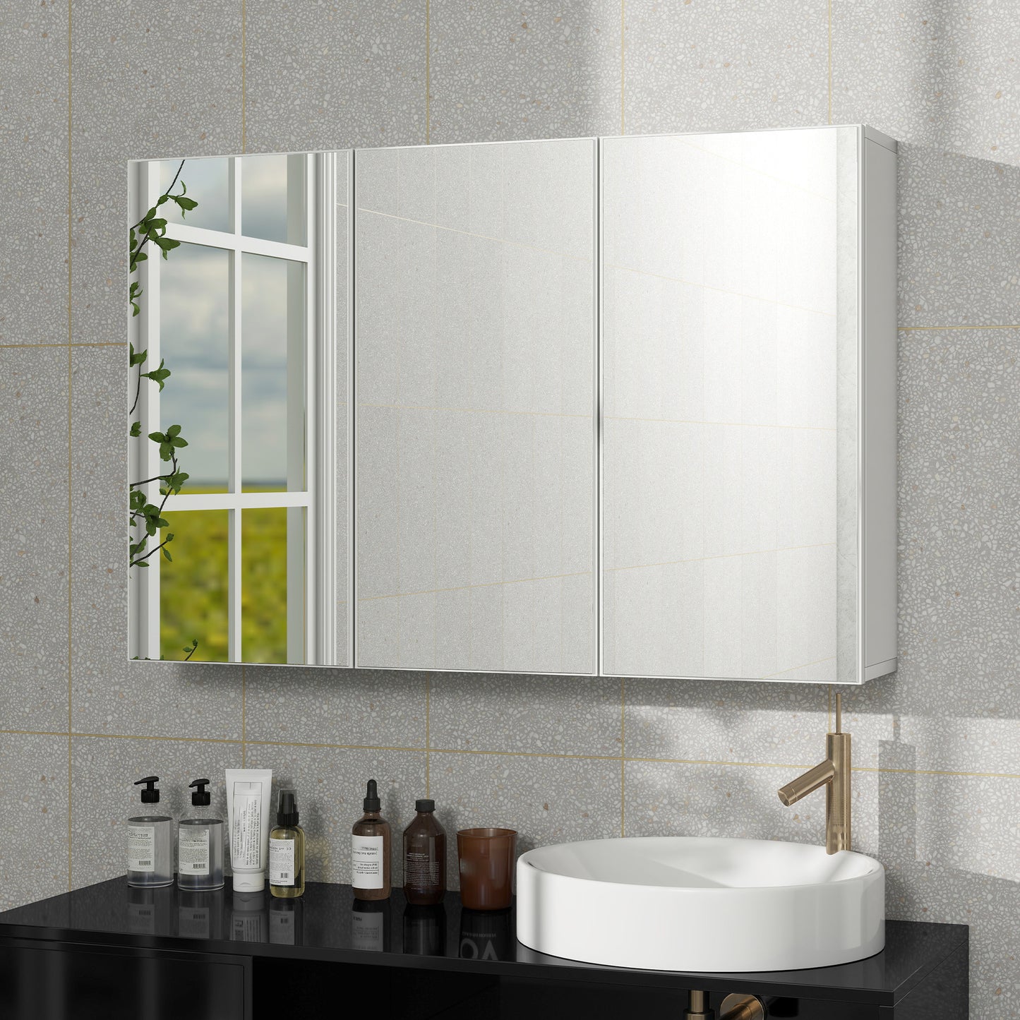 Badkamerkast – Spiegelkast – Medicijnkast – Wandkast – Opbergkast – 3 Spiegeldeuren – Wandmontage – 90x15,5x60 cm – Wit Spaanplaat