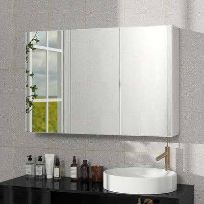 Badkamerkast – Spiegelkast – Medicijnkast – Wandkast – Opbergkast – 3 Spiegeldeuren – Wandmontage – 90x15,5x60 cm – Wit Spaanplaat