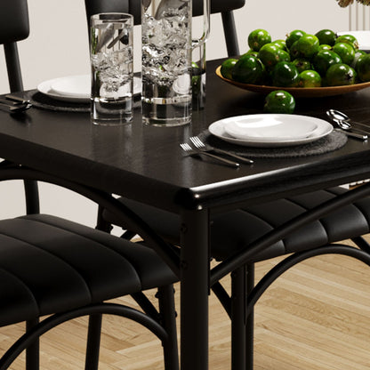 Eettafelset – Eettafel – Stoelen – Bankje – Diningset – Zwart – Compact Formaat – Hardhouten Frame