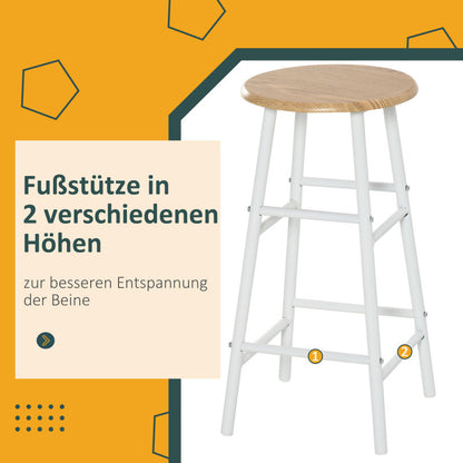 Barset – Barkrukken – Bartafel – Eettafel – Hoogtafel – Wit – Compact Ruimtebesparend Ontwerp – MDF Tafelblad Met Stalen Frame