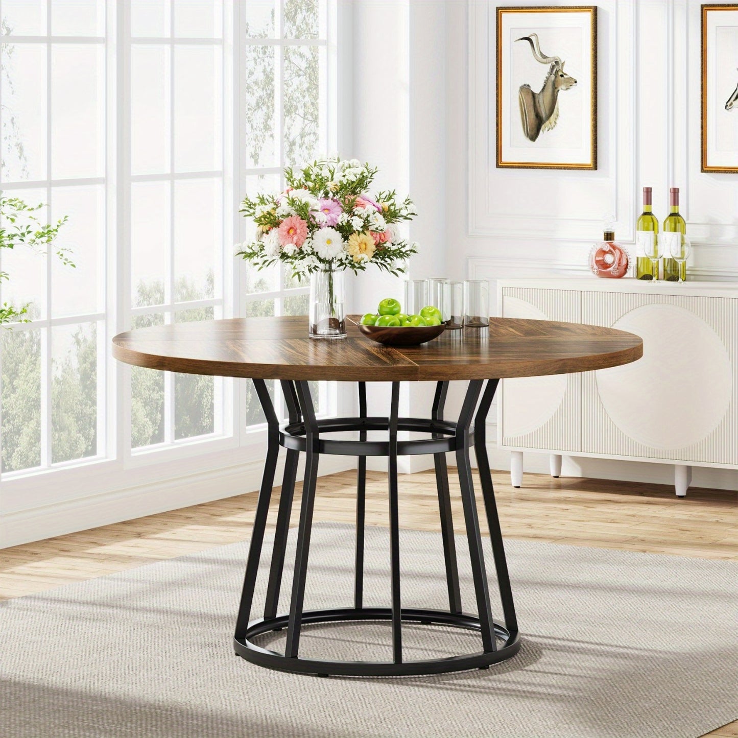 Ronde Eettafel – Ronde Keukentafel – Kleine Tafel – Eetkamertafel – Cirkel Tafel – 80 cm – Grijs MDF Blad – Stevig Metalen Onderstel