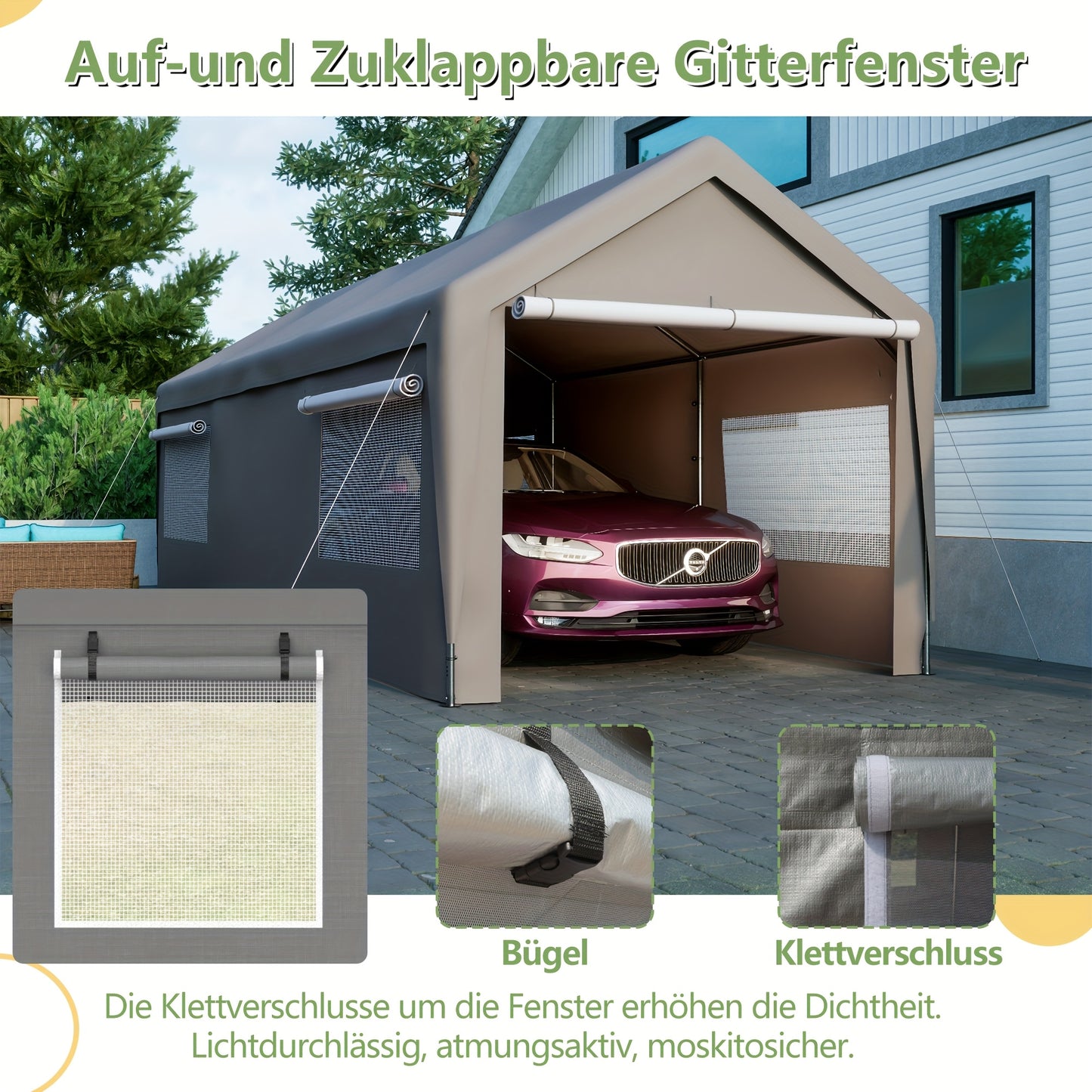 Garage Tent – Car Shelter – Carport – Protective Canopy – Winter Tent – 3x6 Meter – Met Afneembare Zijwanden – Roll-Up Ramen Voor Ventilatie