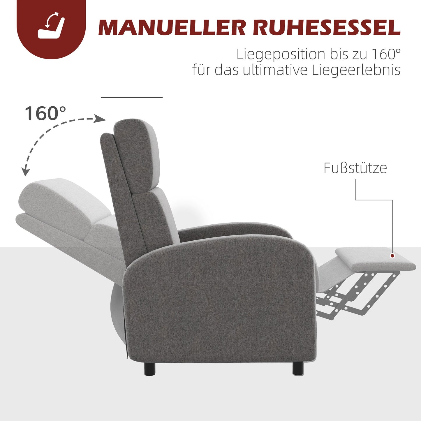 Relaxfauteuil – Relaxstoel – Zetel – Lounger – Fauteuil Grijs – Verstelbare Rugleuning Tot 160° – Inklapbare Voetensteun