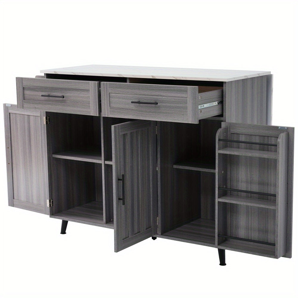 Dressoir – Sideboard – Opbergkast – Buffetkast – Ladekast – Modern Design – Opvouwbaar Tafelblad & Wieltjes – Ruime Opbergruimte Wit Donkerbruin 129x46x91,5 cm