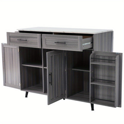 Dressoir – Sideboard – Opbergkast – Buffetkast – Ladekast – Modern Design – Opvouwbaar Tafelblad & Wieltjes – Ruime Opbergruimte Wit Donkerbruin 129x46x91,5 cm