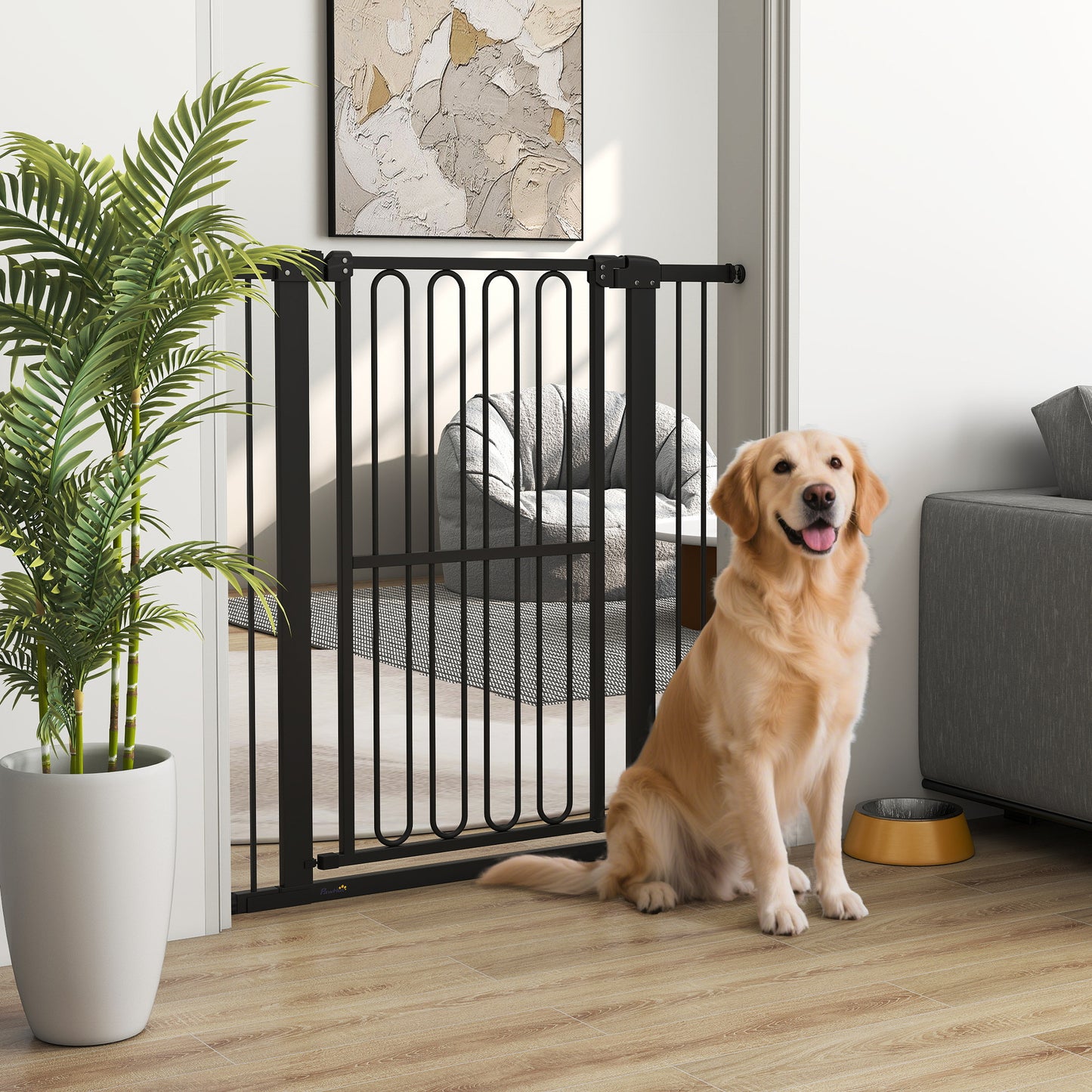 Deurbeveiliging Hondenhek – Traphekje – Huisdier Barrière – Honden Barrière – Verstelbaar Hek Zwart – 76-104 cm Breedte – Drukmontage Zonder Boren