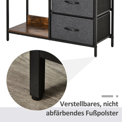 Opbergkast – Opbergmeubel – Kast Met Lades – Opbergbox – Opbergdoos – Rustic Brown Dark Grey – Metalen Frame – 3 Stoffen Lades