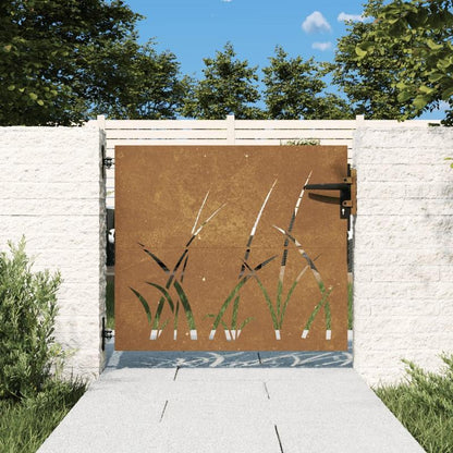 Gate Measuring 85X100 Cm with a Grass Design in Corten Steel, Suitable for Outdoor Terraces.