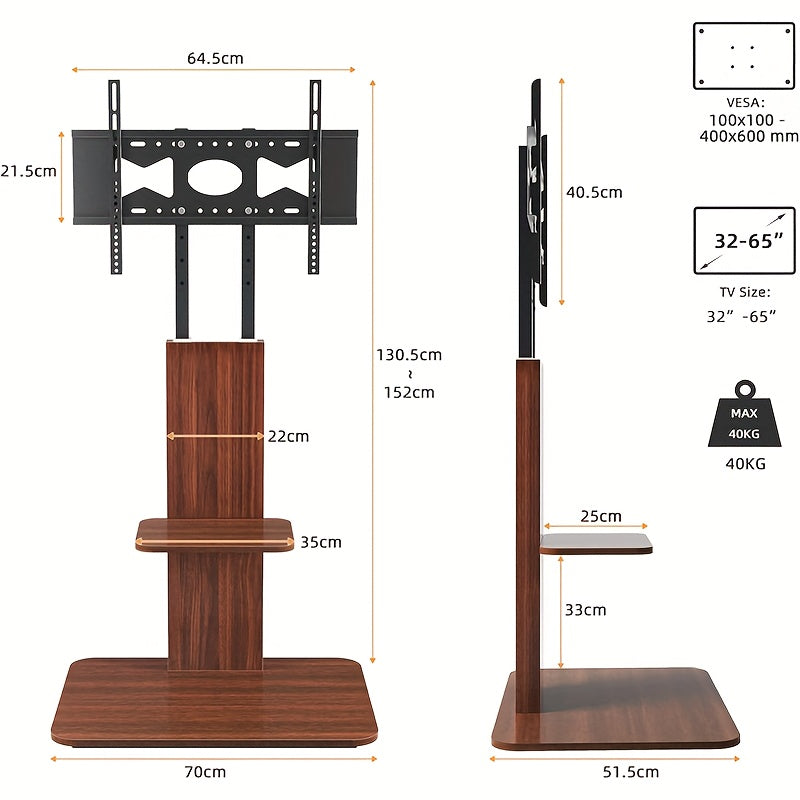 TV Stand Wood – Universele TV Beugel – Tv Meubel – Tv Vloerstandaard – Tv Console – Hoogte Verstelbaar – Massief Houten Constructie