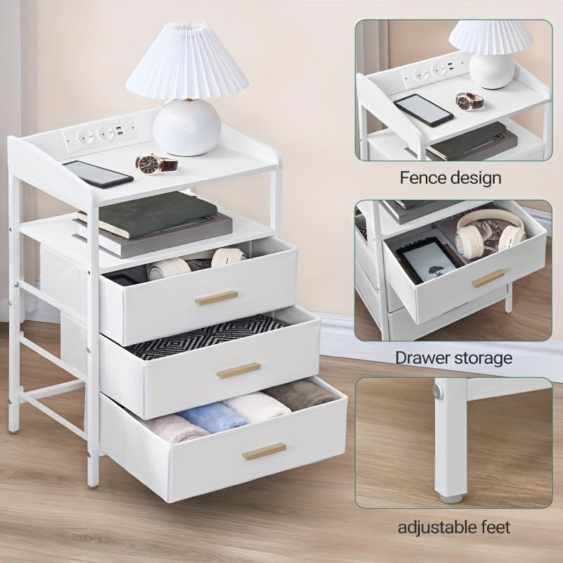 Nachtkastje – Nachtkastjes – Bedkastje – Bijzettafel – Opbergkastje – Set van 2 – LED Verlichting – Oplaadstation met USB en Stopcontacten – Modern – Zwart/Wit
