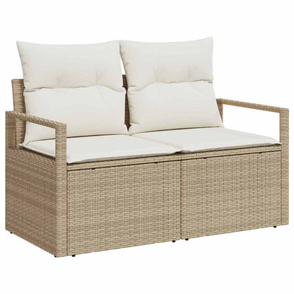 Tuinbank – Buitenbank – Loungeset – Buitenmeubel – 6-Zits – BeigePoly Rattan – Crème Kussens – Weerbestendig – Comfortabel