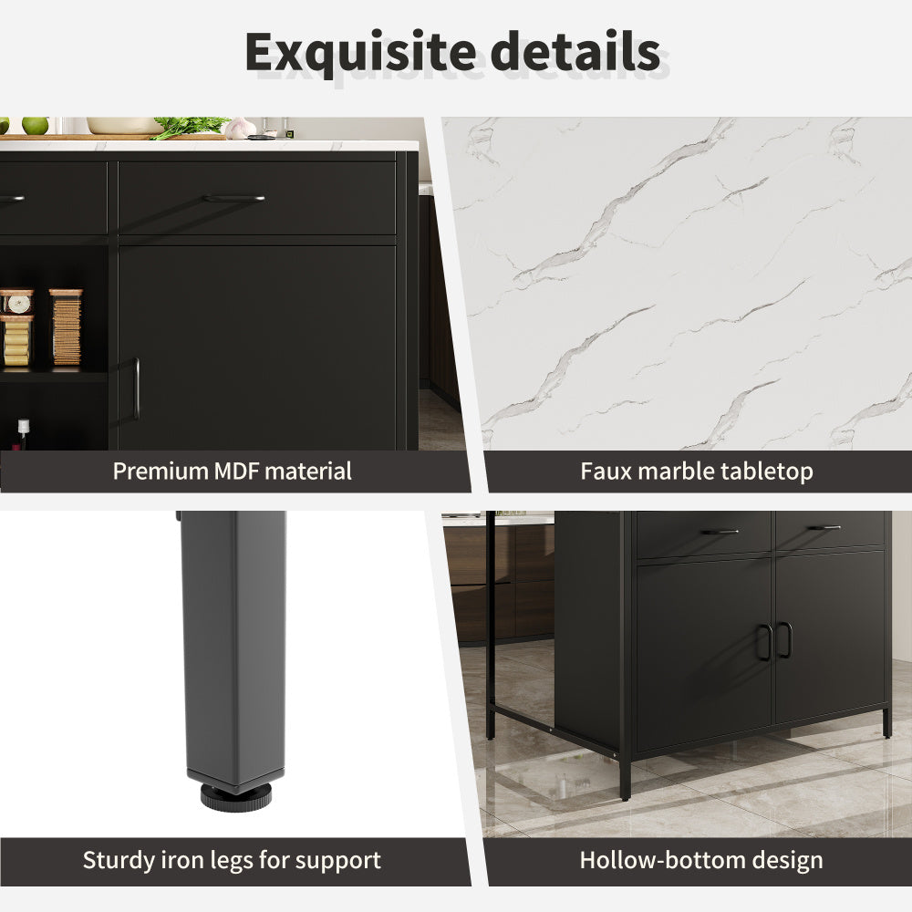Moderne Bar Tafel – Verstelbare Bistrotafel – Hoge Tafel – Keukentafel – Koffietafel – Zwart MDF – Marmerlook Tafelblad – 99x89x89 cm – Eenvoudige Montage