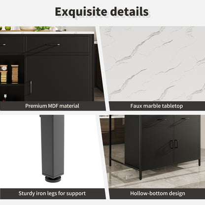 Moderne Bar Tafel – Verstelbare Bistrotafel – Hoge Tafel – Keukentafel – Koffietafel – Zwart MDF – Marmerlook Tafelblad – 99x89x89 cm – Eenvoudige Montage