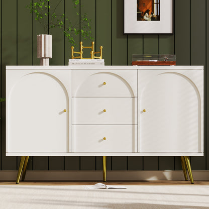 Dressoir – Kast – Ladekast – Opbergkast – Dressoir Wit – 2 Deuren en 3 Laden – Verstelbare Legplank – H84 x B140 x D40 cm