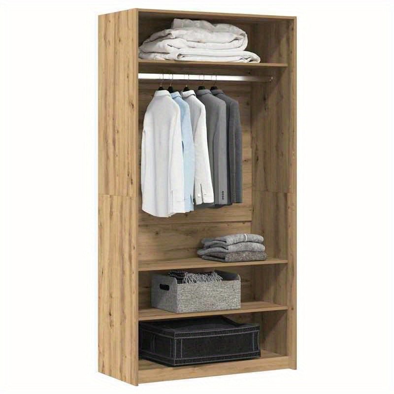 Kledingkast – Kledingrek – Garderobekast – Kledingopberger – Kledingmeubel – Bewerkt Hout – Compact 100x50x200 cm – Freestanding & Lichtgewicht