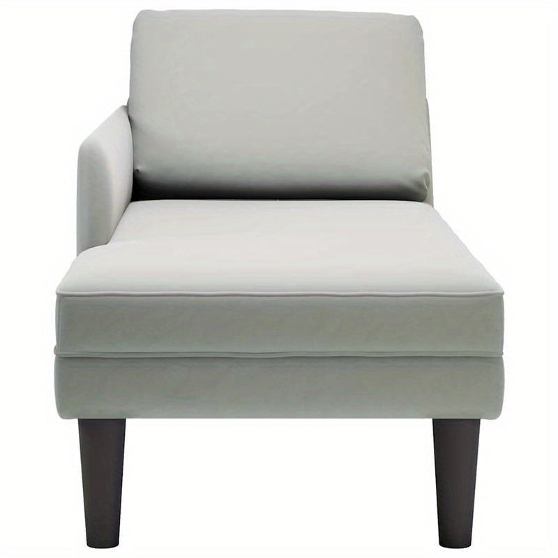 Chaise Longue – Loungebank – Ligbank – Loungebed – Relaxfauteuil – Lichtgrijs Velvet – Inclusief Kussen – Rechter Armleuning