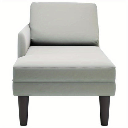 Chaise Longue – Loungebank – Ligbank – Loungebed – Relaxfauteuil – Lichtgrijs Velvet – Inclusief Kussen – Rechter Armleuning
