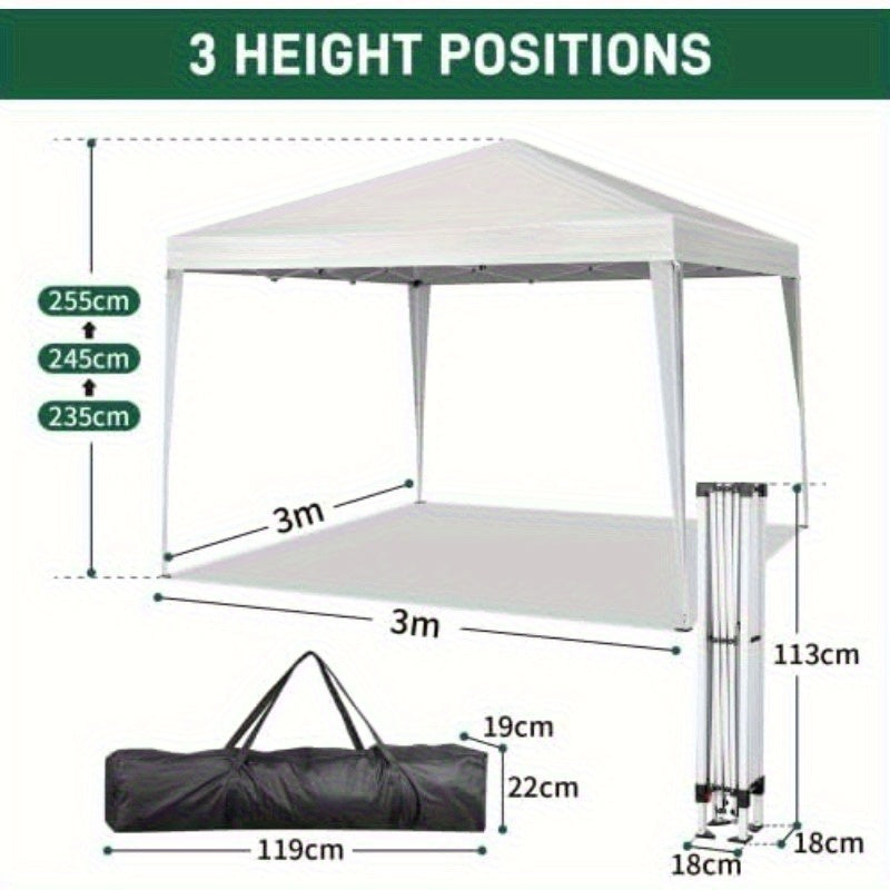 Pop-Up Tuinkap – Vouwtent – Partytent – Overkapping – Zonnetent – 3x3 Meter – Wit Gepoedercoat Staal – Waterafstotend Polyester